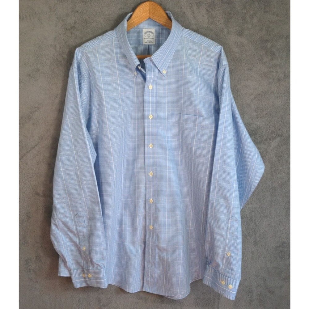Brooks Brothers Original Polo Shirt Slim Fit Sz XXL Blue Glen Plaid Long Sleeve